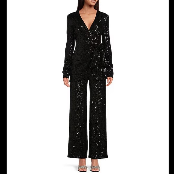 Belle Badgley Mischka Iris Sequin Flat Front Pants - Picture 3 of 16